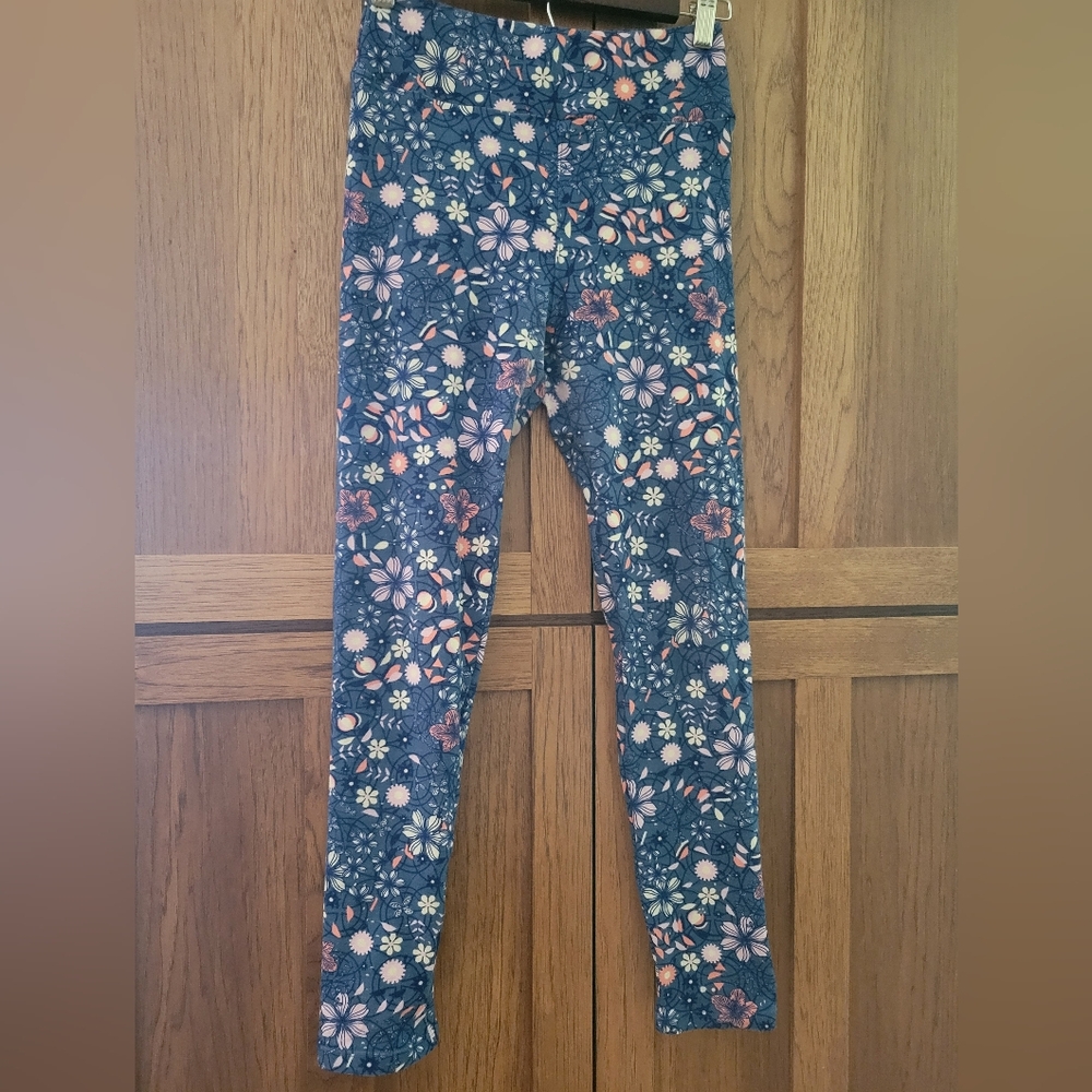 LulaRoe Blue Floral Print Leggings. Womens Size OS 2-10